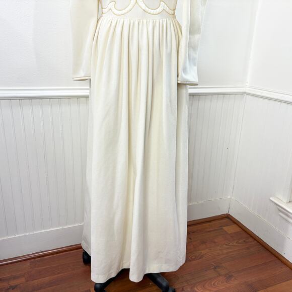 Oscar de la Renta Size 8 Robe Hollywood Regency Velour Fleece Embroidered Cream - Picture 10 of 13